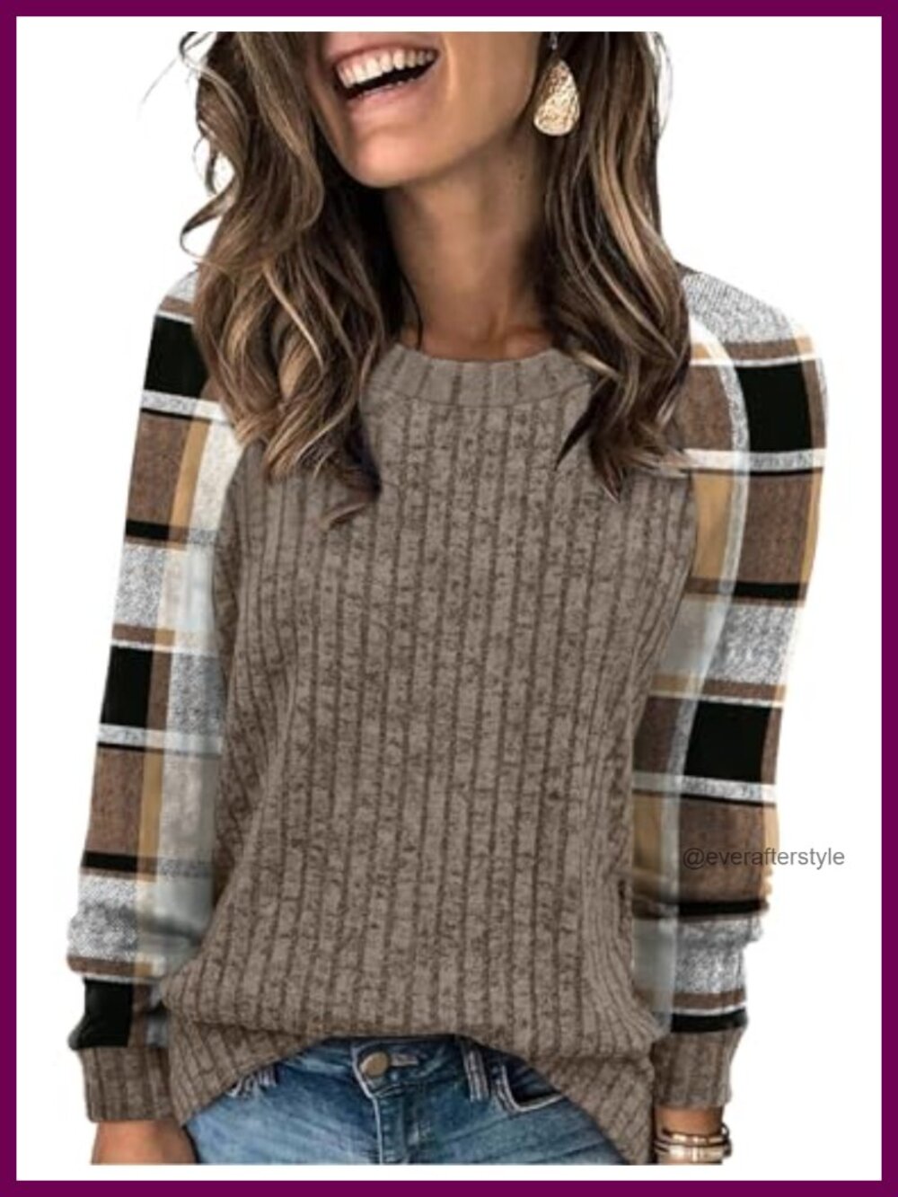 Womens Long Sleeve Tunic Sweater Lightweight Soft Color Block Pullover